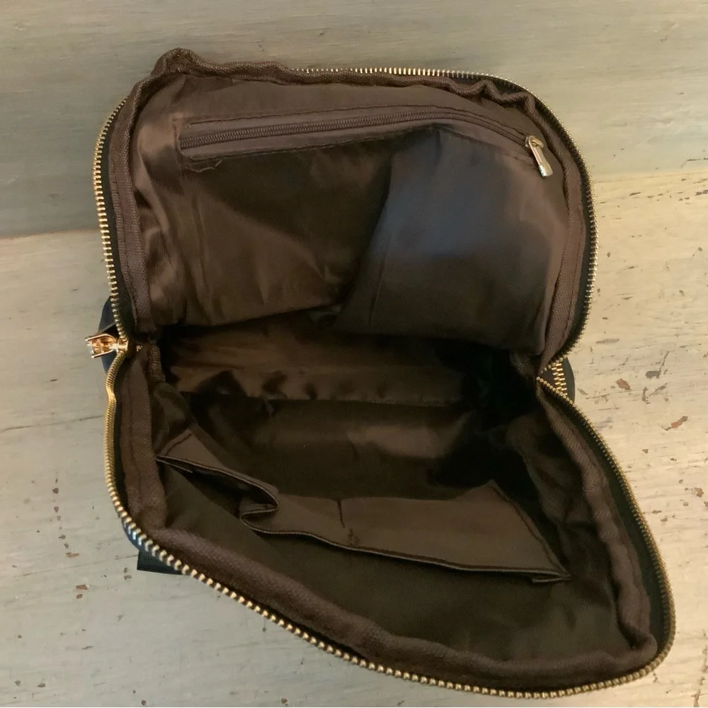 Black Satin Faux‎ Leather Backpack Bag Purse 8x13x4 Like New
